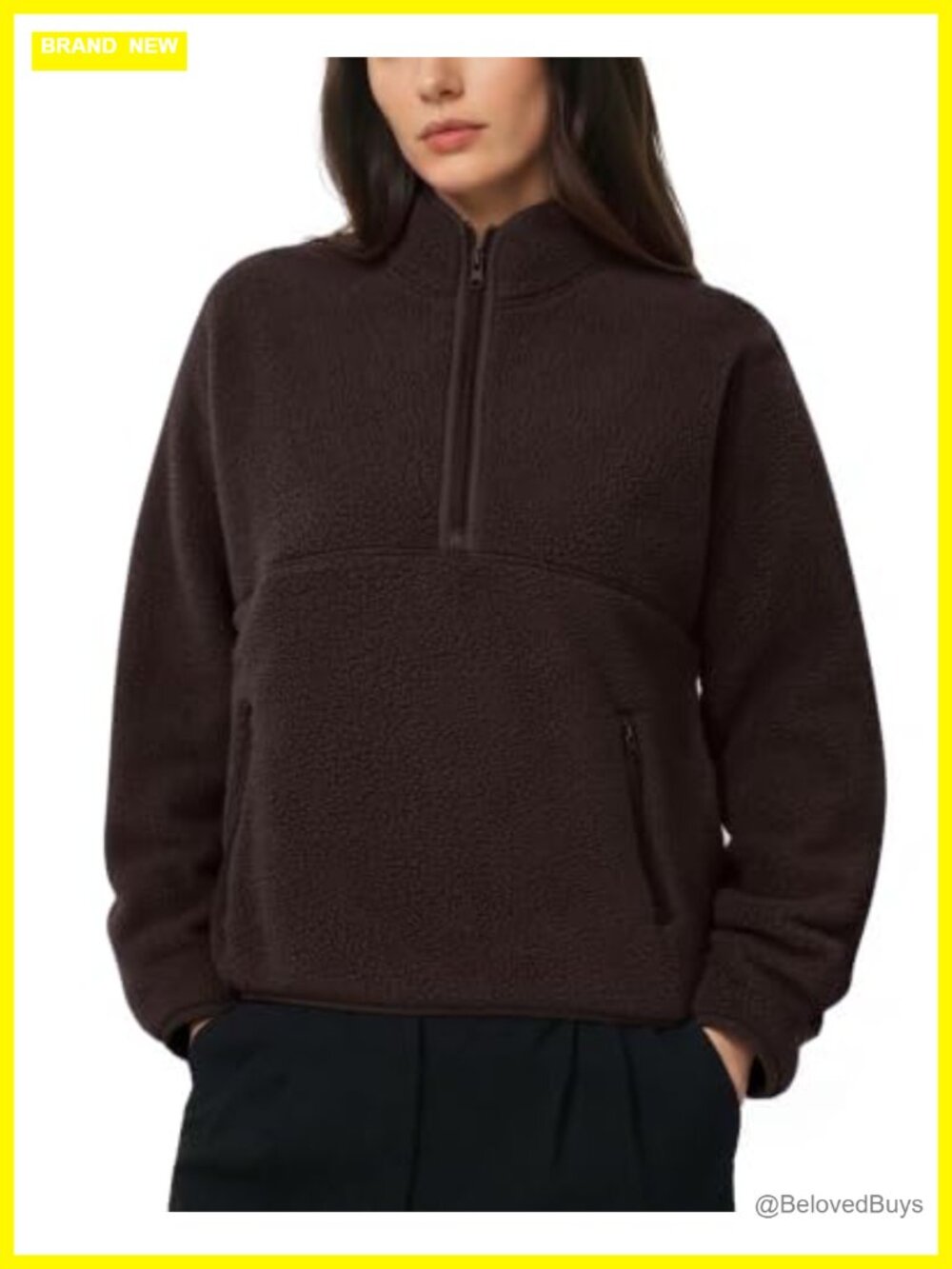 Women Quarter Zip Fleece Pullover Sweatshirt Fuzzy Sherpa Jacket